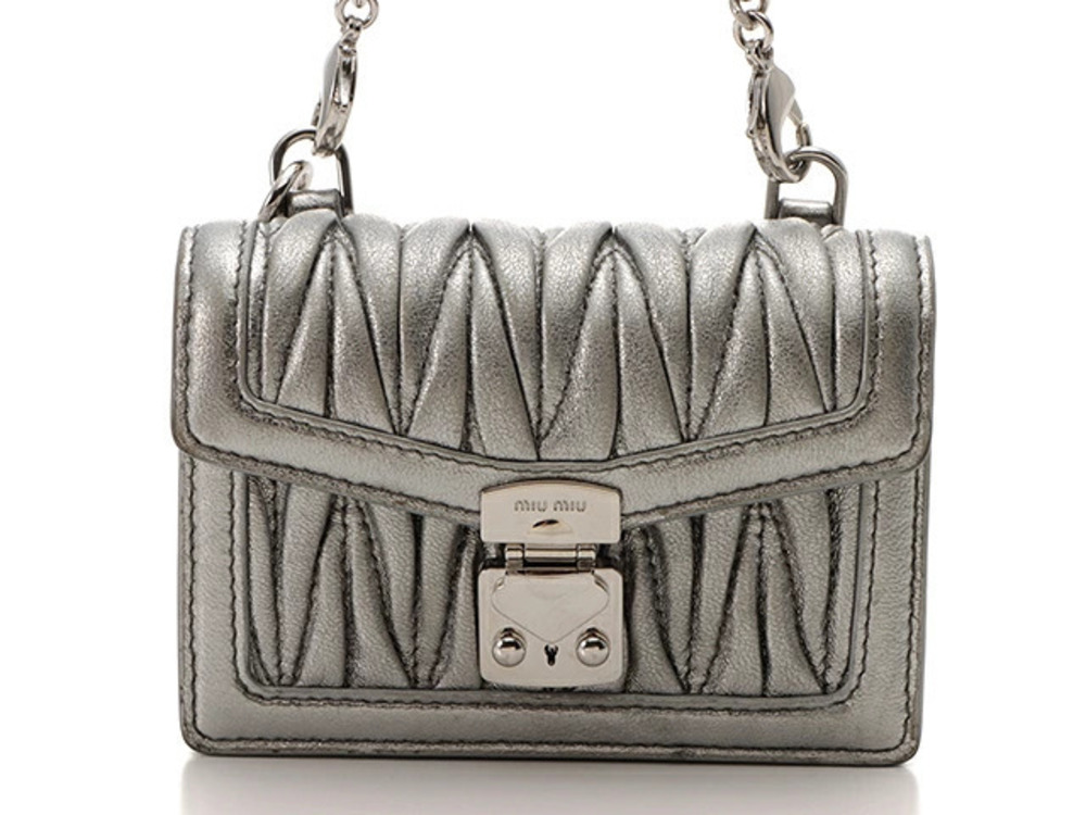 Miu Miu Matelasse Shoulder Pouch Clutch Silver Nappa Leather